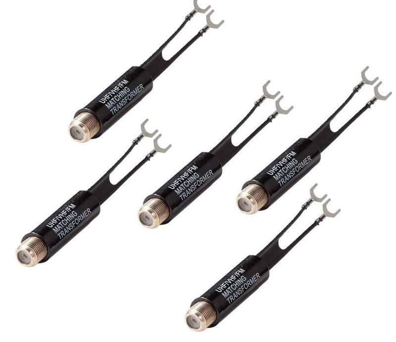 Accessonico 5 Pack 75 Ohm to 300 Ohm UHF VHF FM Antenna Adapter Matching Transformer Converter F Type Female TV Coax Connector Plug for Cable Wire Coaxial F Pin Antenna Jack
